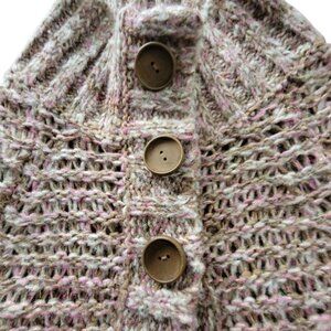 Free People Womens XS Crochet Button Sweater Metallic Wool Multi Pink Brown Cozy
